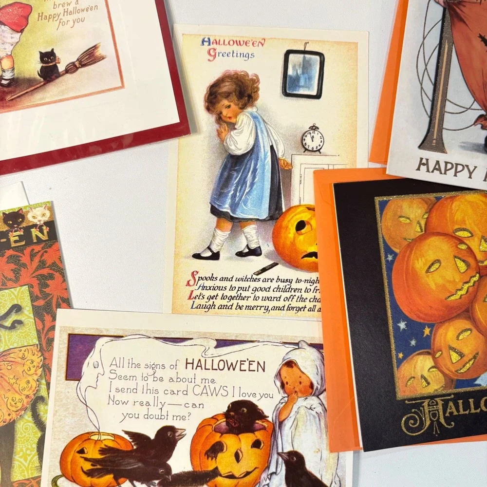 Vintage Halloween Greeting Card Postcard Lot Victorian Style Glitter 8pc